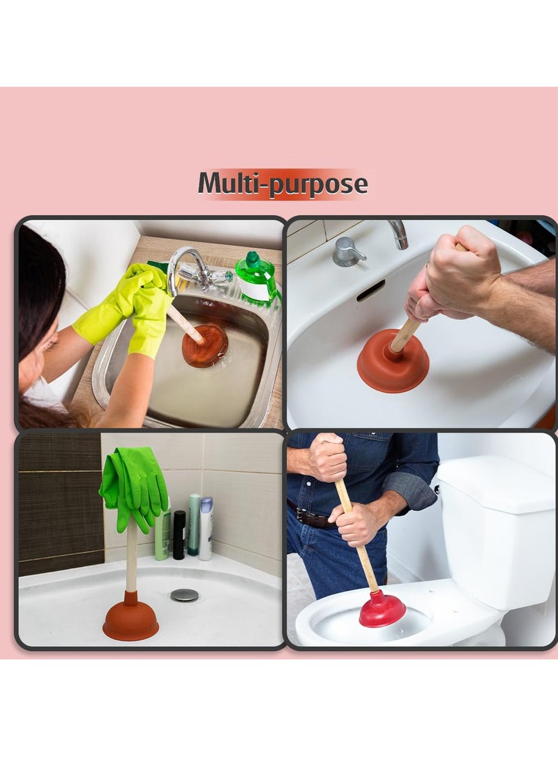 Excefore Sink Plunger, 3 Pcs Sink Plunger Kitchen Sink Unblocker Heavy Duty Unblocking Effective Tool, with 9” Wooden Handle, Oilet Pump Unblocker for Kitchen, Sink, Shower and Floor Drains - Image 2