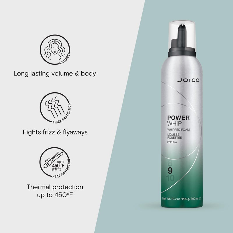 Joico Power Whip Whipped Foam | For Most Hair Types | Add Volume & Body | Thermal Heat, Humidity, & Pollution Protection | Boost Shine | Control Frizz & Flyaways | Silicone & Paraben Free | 10.2 Fl Oz - Image 3