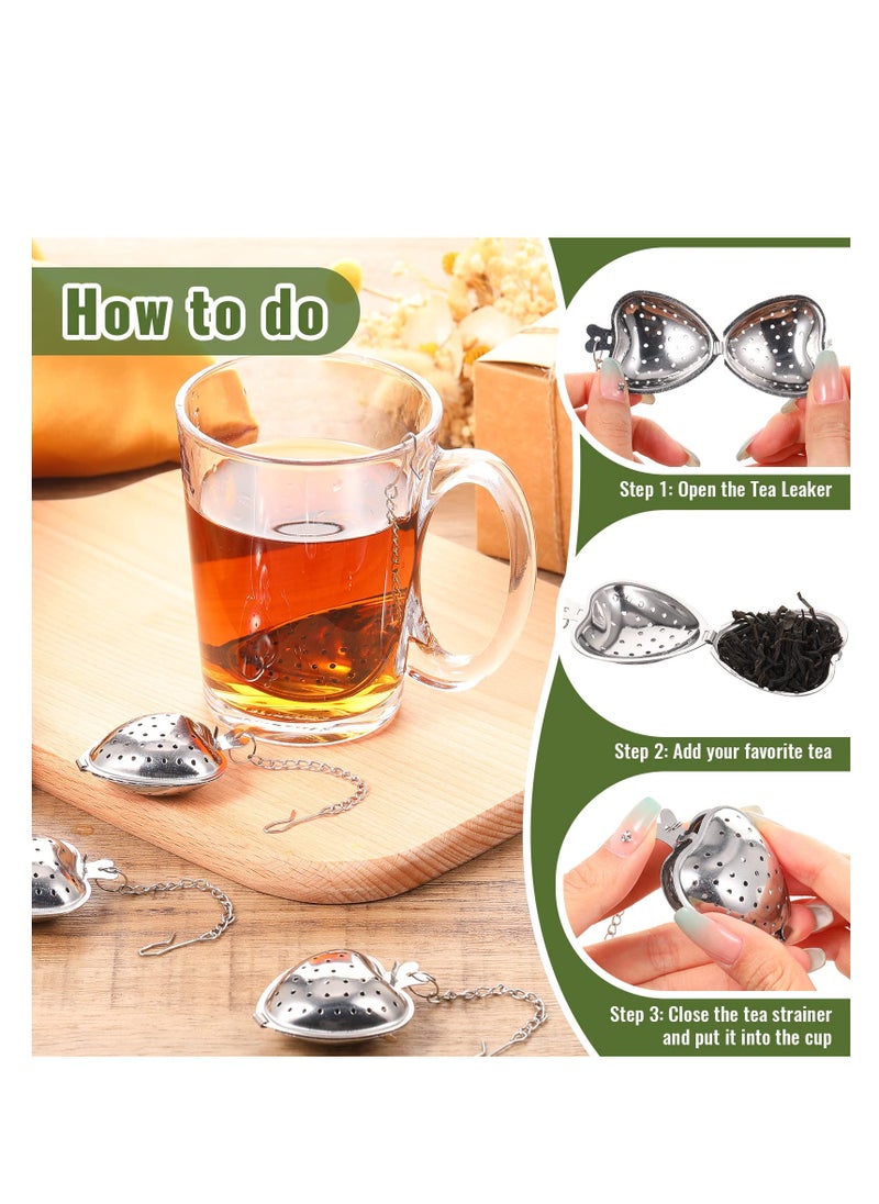 Generic - 20 Pcs Heart-Shaped Stainless Steel Tea Strainers, Loose Leaf Infusers with Extended Chain Hook, Perfect for Seasonings and Tea Diffusing in Cups and Bottles (Silver) - Image 1