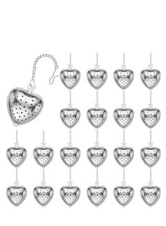 20 Pcs Heart-Shaped Stainless Steel Tea Strainers, Loose Leaf Infusers with Extended Chain Hook, Perfect for Seasonings and Tea Diffusing in Cups and Bottles (Silver)
