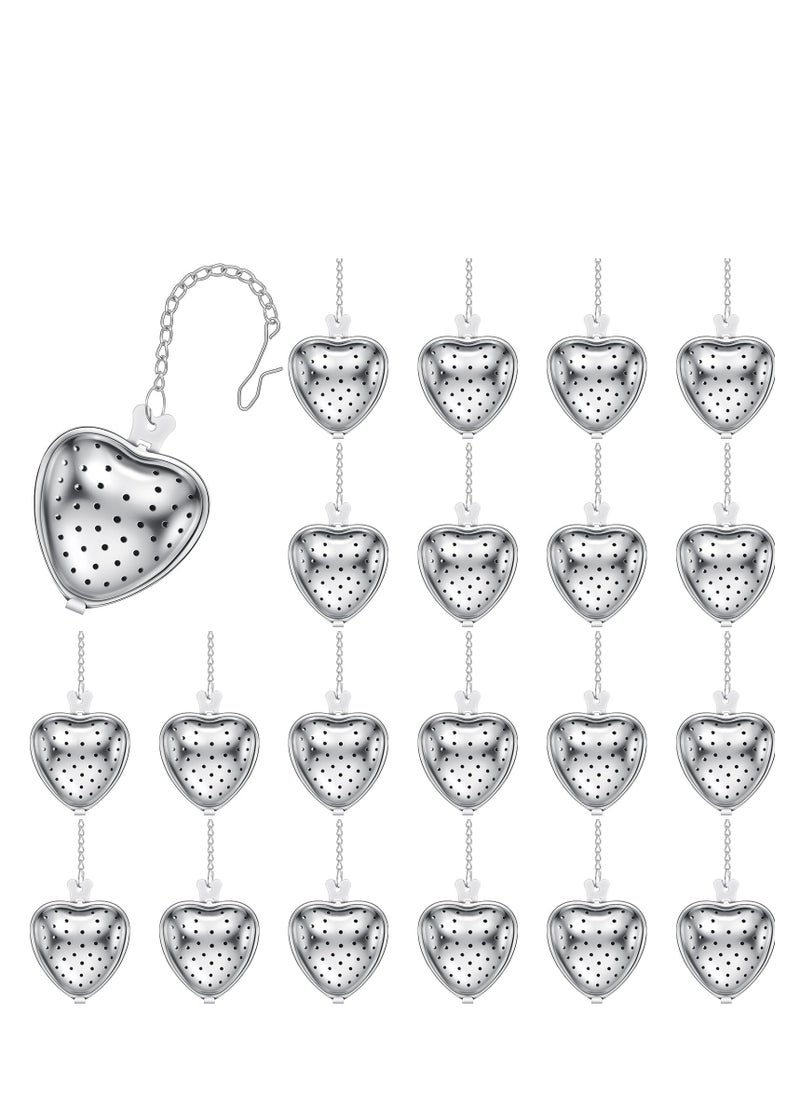 Generic - 20 Pcs Heart-Shaped Stainless Steel Tea Strainers, Loose Leaf Infusers with Extended Chain Hook, Perfect for Seasonings and Tea Diffusing in Cups and Bottles (Silver) - Image 1
