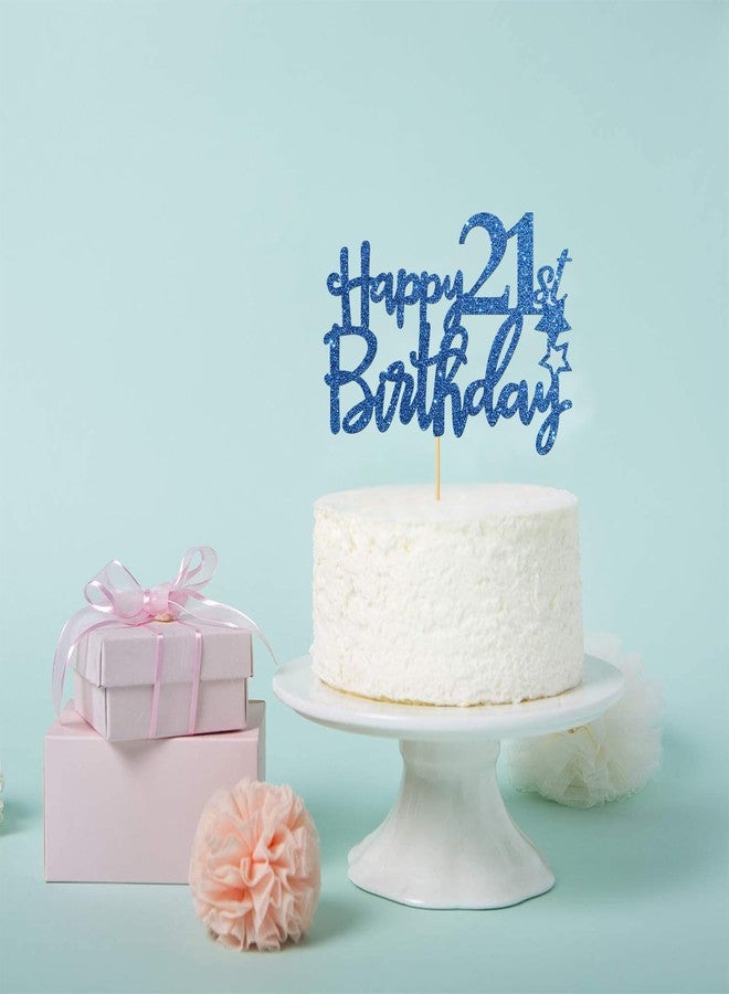 Maicaiffe Royal Blue Glitter Happy 21st Birthday Cake Topper - 21 Sign Cake Topper - Cheers to 21 Years Party Supplies - 21st Birthday Party Decorations - Image 4