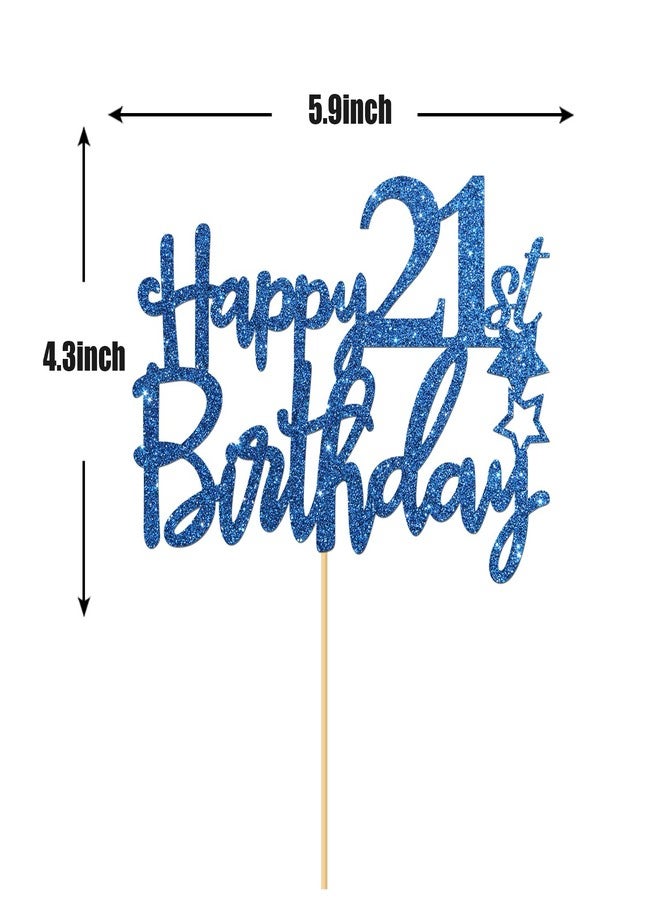 Maicaiffe Royal Blue Glitter Happy 21st Birthday Cake Topper - 21 Sign Cake Topper - Cheers to 21 Years Party Supplies - 21st Birthday Party Decorations - Image 2