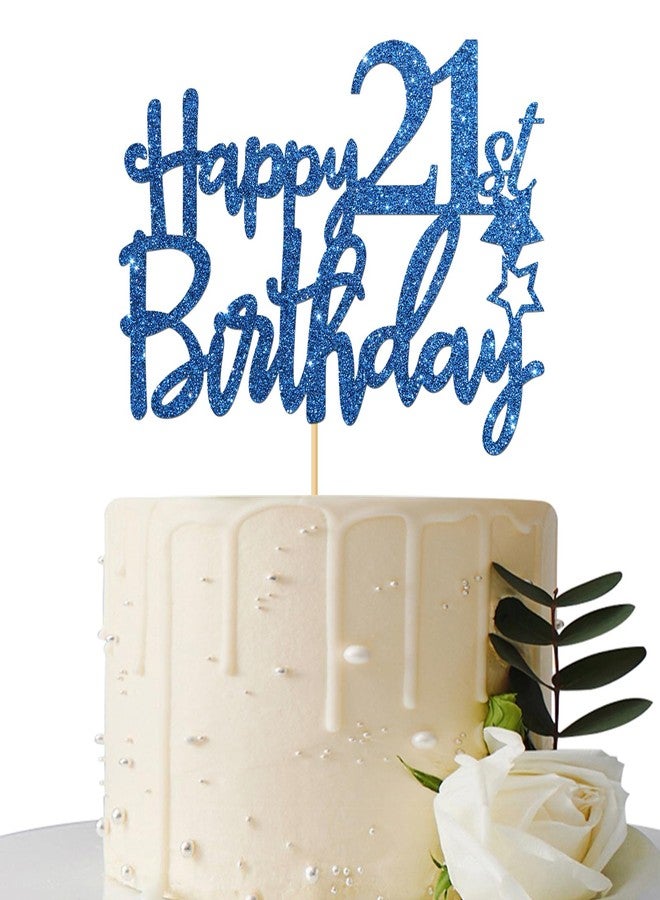 Maicaiffe Royal Blue Glitter Happy 21st Birthday Cake Topper - 21 Sign Cake Topper - Cheers to 21 Years Party Supplies - 21st Birthday Party Decorations - Image 1
