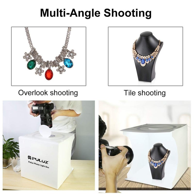 PULUZ 30cm Ring Light Photo Studio Light Box, Adjustable Portable Photography Shooting Light Tent Kit with White/Warm/Soft Lighting 128pcs LED Lights + 6 Backdrops for Product Display - Image 4