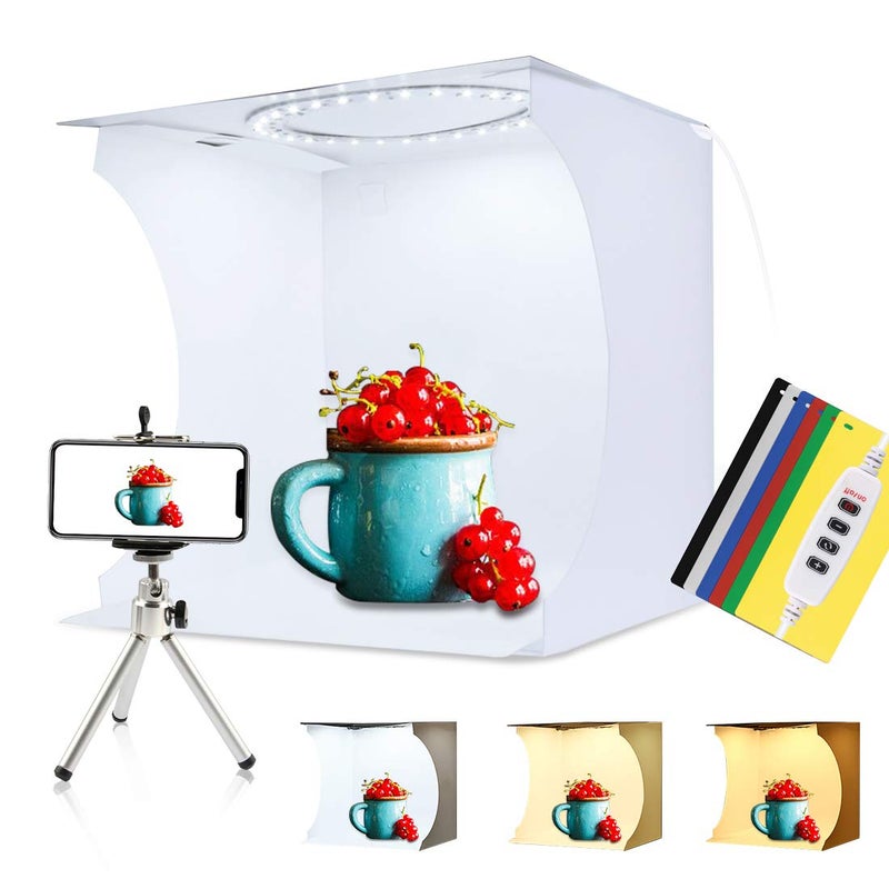PULUZ 30cm Ring Light Photo Studio Light Box, Adjustable Portable Photography Shooting Light Tent Kit with White/Warm/Soft Lighting 128pcs LED Lights + 6 Backdrops for Product Display - Image 1