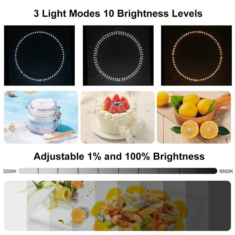PULUZ 30cm Ring Light Photo Studio Light Box, Adjustable Portable Photography Shooting Light Tent Kit with White/Warm/Soft Lighting 128pcs LED Lights + 6 Backdrops for Product Display - Image 3