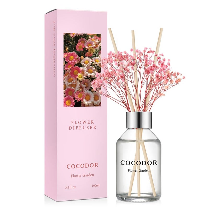 COCODOR Flower Reed Diffuser Set / 3.4oz / Flower Garden/Scent Diffuser with Sticks Home Fragrance Reed Diffuser for Bathroom Shelf Decor - Image 1