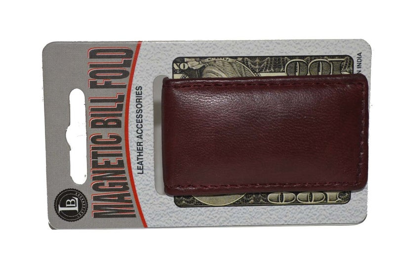 LB LEATHERBOSS Leatherboss Genuine Leather Slim Magnetic Minimalist Bifold Money Clip Cash Holder Wallet, Cherry - Image 5