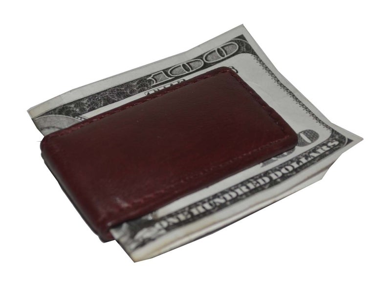 LB LEATHERBOSS Leatherboss Genuine Leather Slim Magnetic Minimalist Bifold Money Clip Cash Holder Wallet, Cherry - Image 3