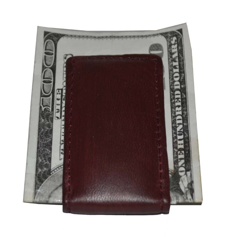LB LEATHERBOSS Leatherboss Genuine Leather Slim Magnetic Minimalist Bifold Money Clip Cash Holder Wallet, Cherry - Image 2