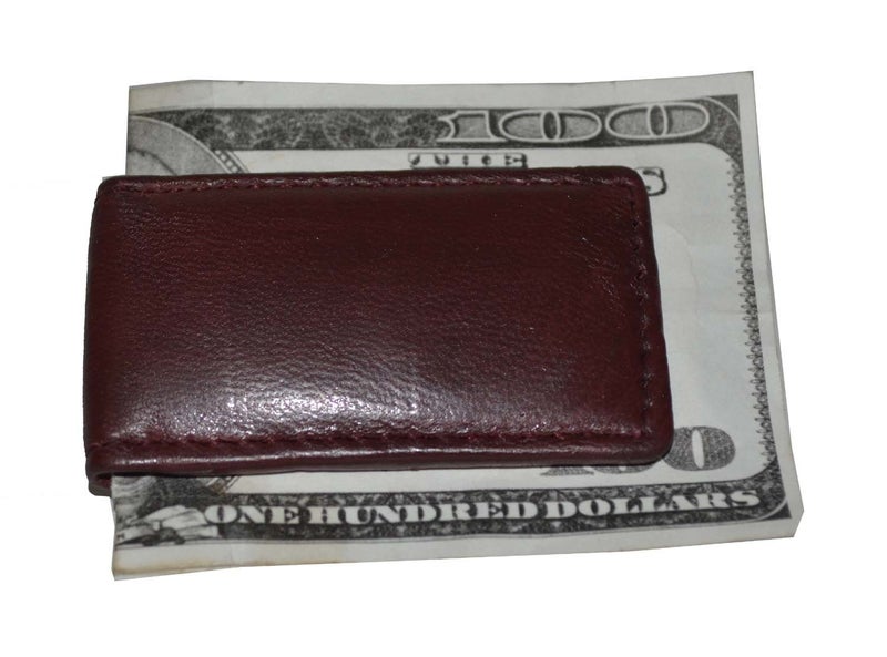 LB LEATHERBOSS Leatherboss Genuine Leather Slim Magnetic Minimalist Bifold Money Clip Cash Holder Wallet, Cherry - Image 1