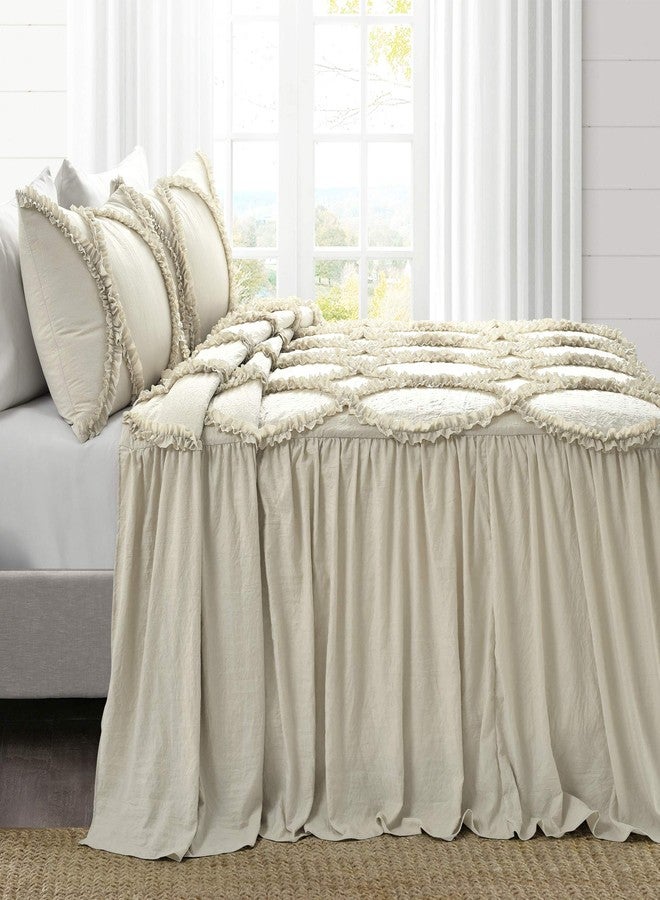 Lush Decor Riviera Bedspread King Size 3 Piece Set Neutral - Ruffled Bedding Set King Bedspread - Beige Bedding - Vintage Coquette Room Decor - Image 3