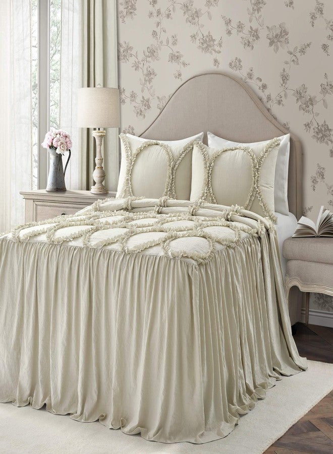 Lush Decor Riviera Bedspread King Size 3 Piece Set Neutral - Ruffled Bedding Set King Bedspread - Beige Bedding - Vintage Coquette Room Decor - Image 2