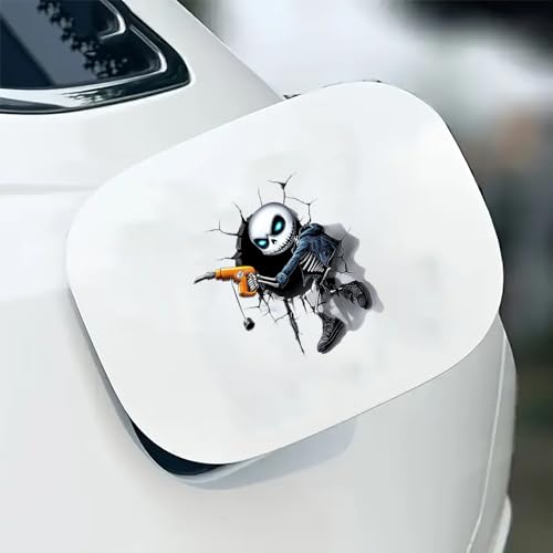 Iprokiu Skull Car Fuel Tank Cap Sticker Funny Crack Skeleton Fuel Lid Decal Waterproof 3D Vehicle Truck SUV Car Gas Cap Sticker Fuel Tank Cover Decor Cartoon Car Decal Skeleton - Image 1
