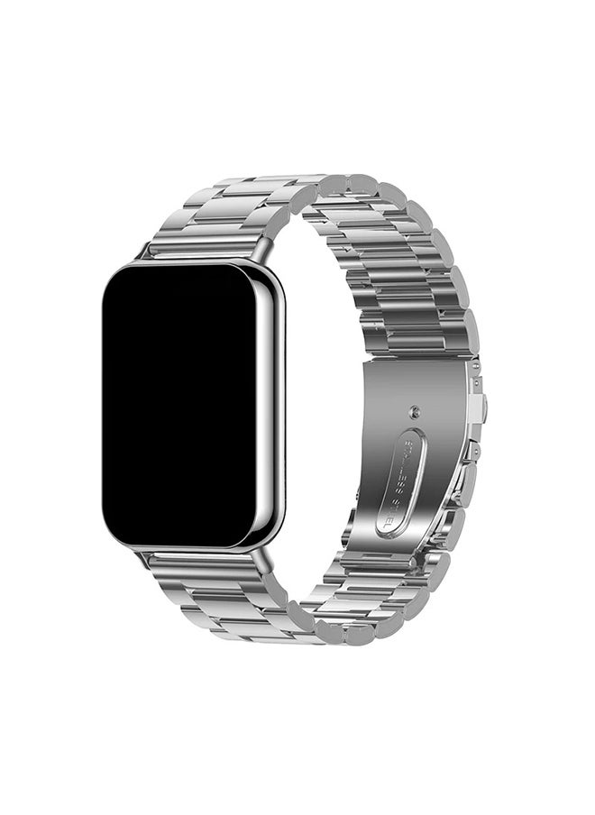 O Ozone Metal Watch Strap for Xiaomi Mi Smart Band 8 Pro, 3 beads Stainless Steel Adjustable Smartwatch Replacement Bracelet Wristbands for Men Women - Silver  - Image 1