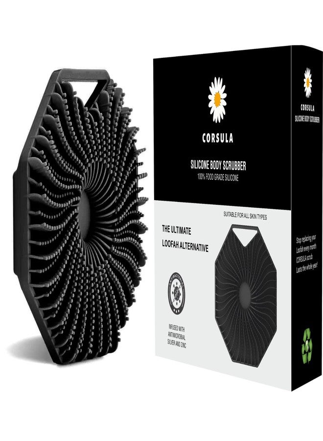 CORSULA Silicone Body Scrubber | Silicon bathing brush Silicone Body Brush | Dry Brush Body Exfoliating Brush Gentle Exfoliating for Women,Men and Babies with Sensitive Skin (Black) - Image 1