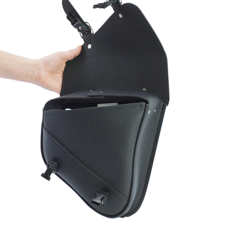 Dowco Willie & Max Black Synthetic Leather Small Motorcycle Swingarm Bag for Softail/Triangulated Swingarm Models - Chrome Buckles - Made in USA [59776-00] - Image 2