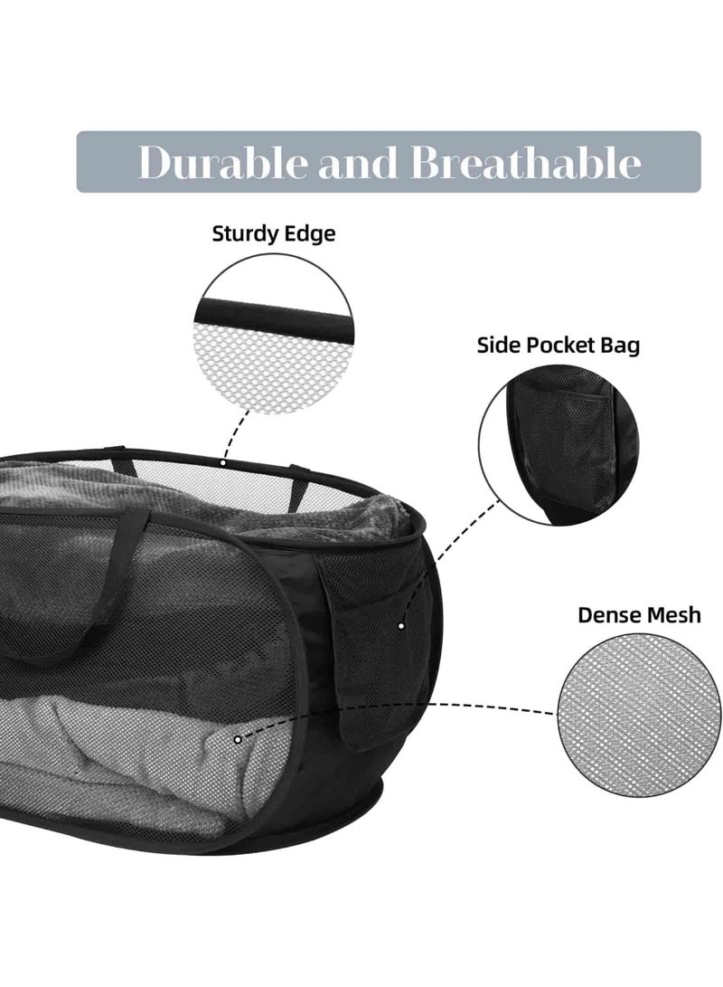 أنمي سلة غسيل قابلة للطي سعة 2 عبوة ، سلة شبكية قابلة للطي سعة 75 لترا مع مقابض / موفرة للمساحة لغرفة الغسيل والسفر (أسود) - Image 4