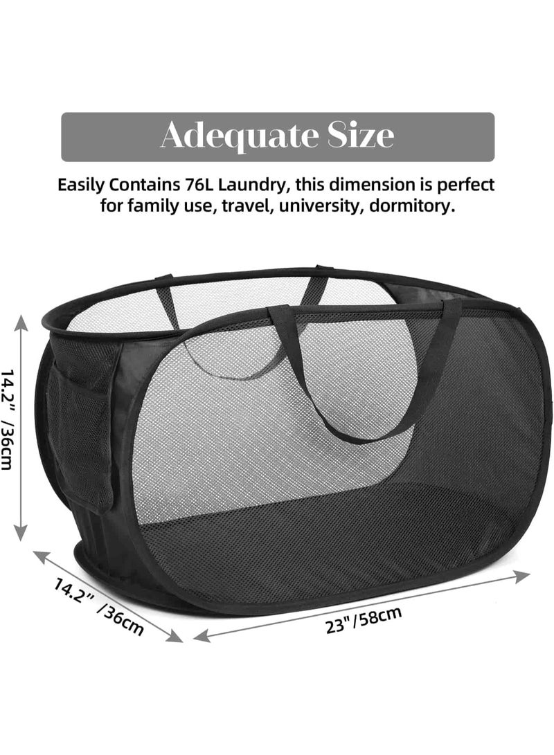 أنمي سلة غسيل قابلة للطي سعة 2 عبوة ، سلة شبكية قابلة للطي سعة 75 لترا مع مقابض / موفرة للمساحة لغرفة الغسيل والسفر (أسود) - Image 3