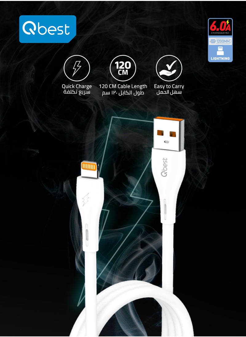 Qbest - 3.4A Fast Charging USB to Lightning Cable 1.2M – High-Speed Data Transfer, Durable Design for iPhone, iPad, and Apple Devices – White - Image 1