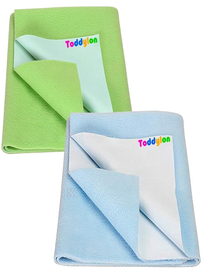 Toddylon Extra Absorbent Baby Dry Sheet | Quick Dry Sheet for New Born Baby Bed Protector, Soft & Breathable Sheet for Baby Bed (Pack of 2) (Green & Blue, Small - 70 x 50cm) - Image 1