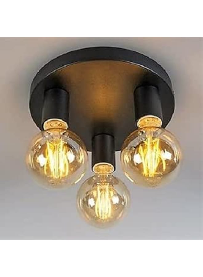 Modern ceiling light unit with 3 bulbs, black color, 20 cm diameter, 6 cm height