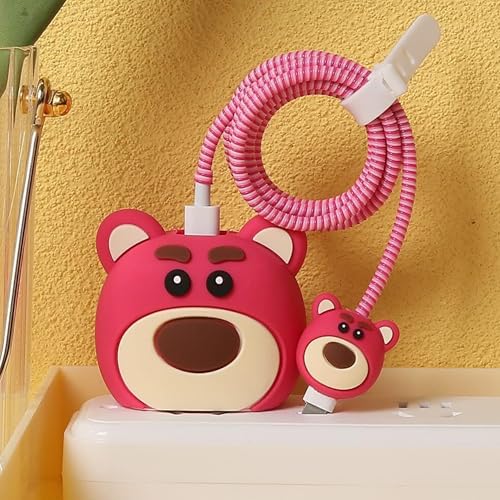 Like Star® Silicone Cartoon 3D Design Protective Case Compatible with Samsung Galaxy 25W USB-C Power Adapter Charger, Protective Cover for Cute Pattern 360° Full Protection Cover 4in1 (Pink Bhalu) - Image 2