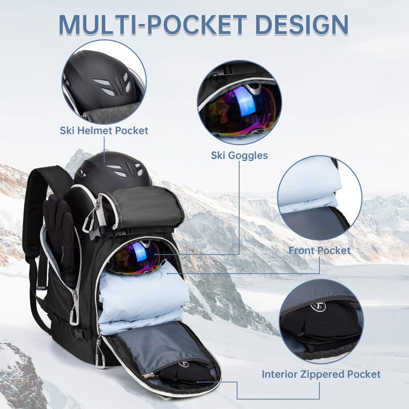 MIGGEEY Ski Boot Bag, 50L Ski Boot Travel Backpack for Skis, Snowboard & Accessories, Waterproof Padded Ski Boot Bag Backpack - Image 3