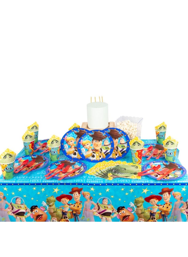 Amscan Toy Story 4, 57 Pieces Tableware Party Supplies for 8 Guests, Includes Napkins, Plates, Cups, Cutlery and Tablecover - Image 1