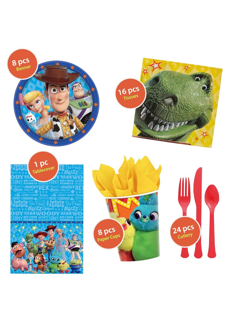Amscan Toy Story 4, 57 Pieces Tableware Party Supplies for 8 Guests, Includes Napkins, Plates, Cups, Cutlery and Tablecover - Image 3