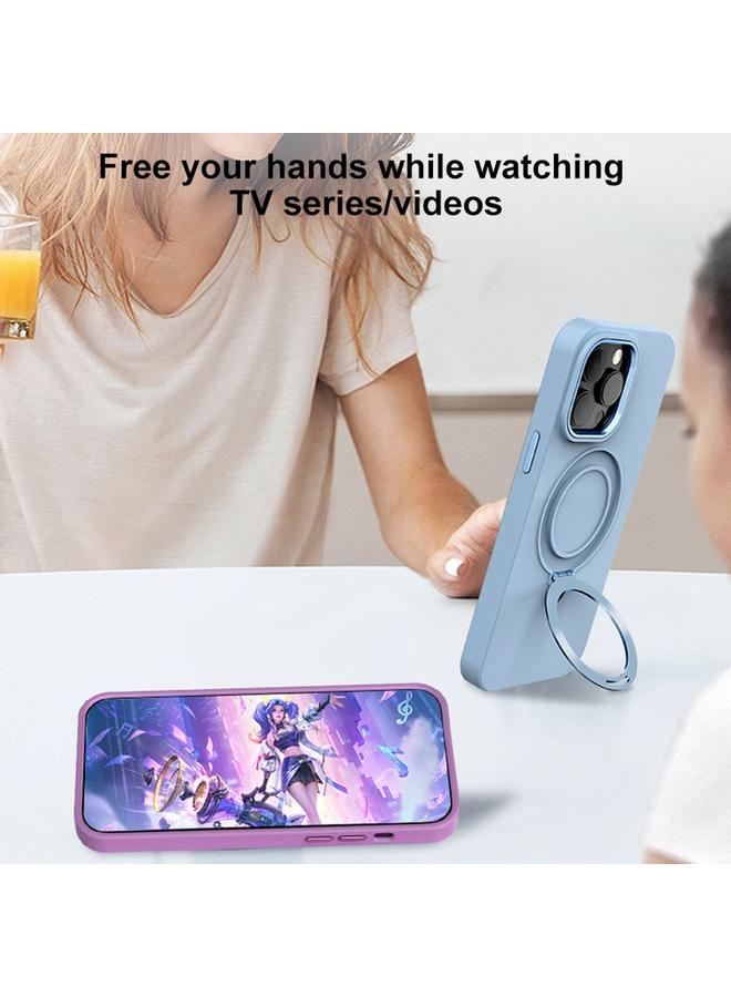 زبون جراب لهاتف iPhone 12 Pro مصنوع من السيليكون السائل MagSafe مع حامل حلقي معدني - Image 5