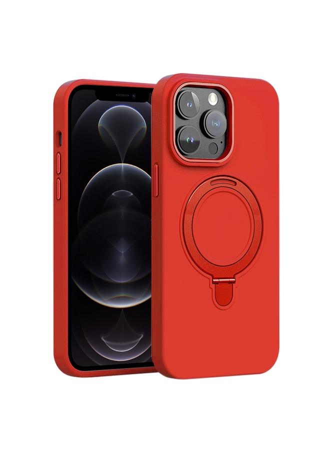 زبون جراب لهاتف iPhone 12 Pro مصنوع من السيليكون السائل MagSafe مع حامل حلقي معدني - Image 1