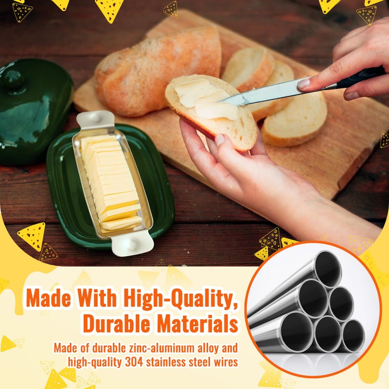 Feekoon Upgrade Butter & Cheese Slicer, Stainles Steel Multipurpose Cheese Slicer Food Cutter, 18 Sharp Wires Cut Block Average Into 1/4 inch Pieces, Ergonomic Handle Substitute for Butter Knives Cutter Tool - Image 3