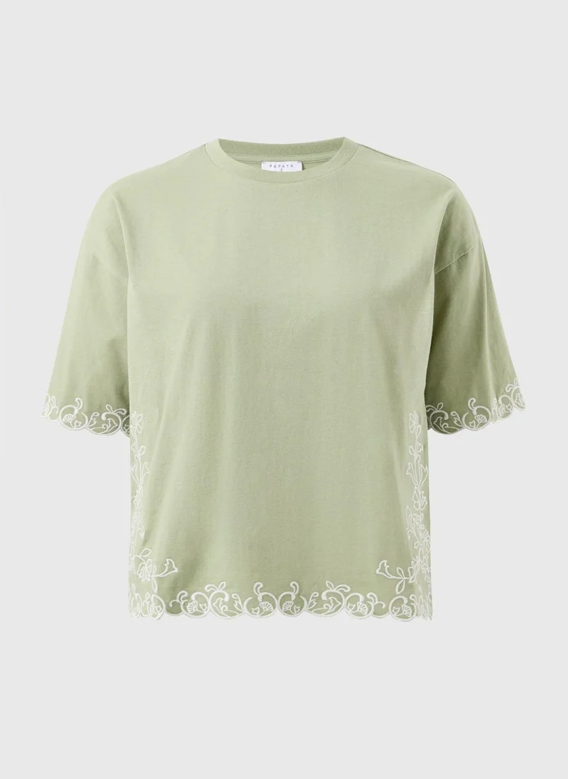 Matalan Green Sage Green Embroidered Boxy T-Shirt for Women | Best Price UAE