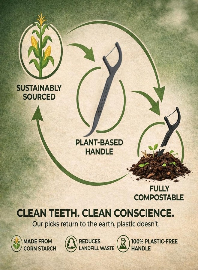 EcoYou Biodegradable Floss Picks | 100 Count (2 Pack | Mint Flavor, Candelilla Wax | Sustainable & Reusable | Vegan & Cruelty-Free | Bamboo Floss Picks, Bamboo Toothpicks - Image 2
