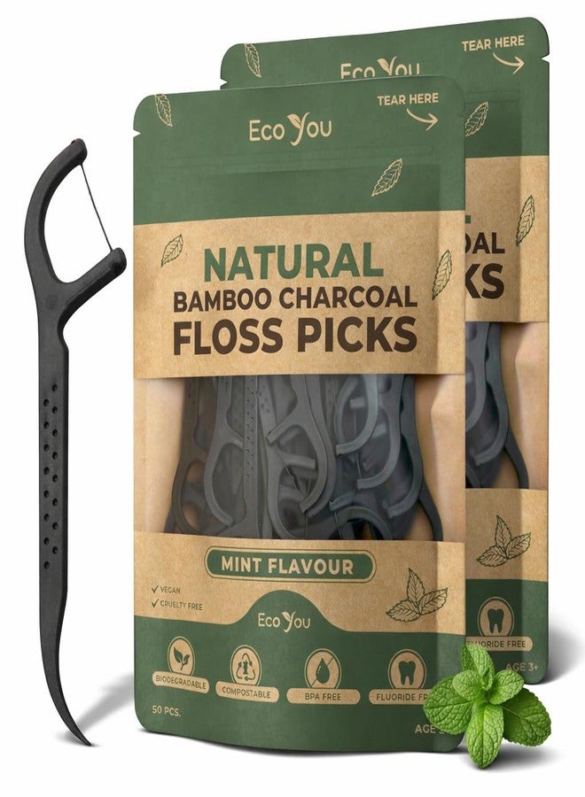 EcoYou Biodegradable Floss Picks | 100 Count (2 Pack | Mint Flavor, Candelilla Wax | Sustainable & Reusable | Vegan & Cruelty-Free | Bamboo Floss Picks, Bamboo Toothpicks - Image 1
