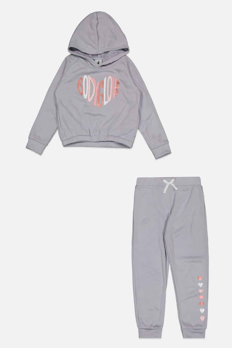 Body Glove Kids Girl 2 Pcs Brand Logo Sweatshirt And Pant Set, Grey - Image 1