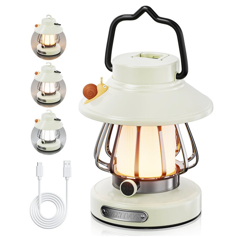 HOMY Snail Camping Lantern for Kids USB Rechargeable, 3 Color Dimmable LED Light, Portable Outdoor Indoor Night Light for Toddlers, Tent, Bedroom & Power Outages (Milk White) - Image 1