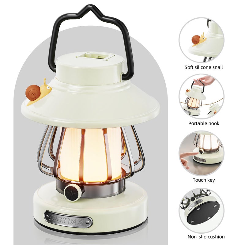 HOMY Snail Camping Lantern for Kids USB Rechargeable, 3 Color Dimmable LED Light, Portable Outdoor Indoor Night Light for Toddlers, Tent, Bedroom & Power Outages (Milk White) - Image 3