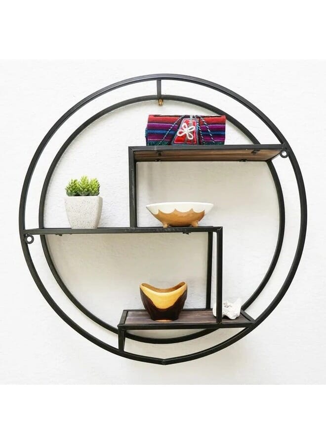 Home Gallery A Circular Metal Shelf With Two Shelves Brown 60x20  - Image 1