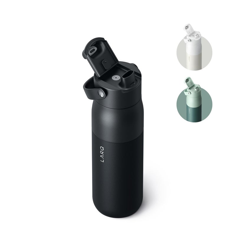 LARQ زجاجة LARQ بغطاء Swig سعة 23 أونصة - زجاجة ماء معزولة من الفولاذ المقاوم للصدأ مع مقبض سيليكون مدمج | ترموس، خالية من BPA | زجاجة ماء قابلة لإعادة الاستخدام للرياضة، وصالة الألعاب الرياضية، والسفر، باللون الأسود أوبسيديان - Image 1