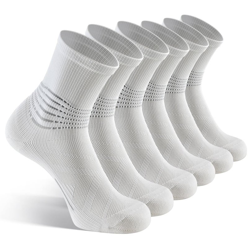 IRAMY Compression Ankle Support Crew Socks Men Women Coolmax Wicking Plantar Fasciitis Relief Running Hiking Socks 3 Pairs, White, L - Image 1