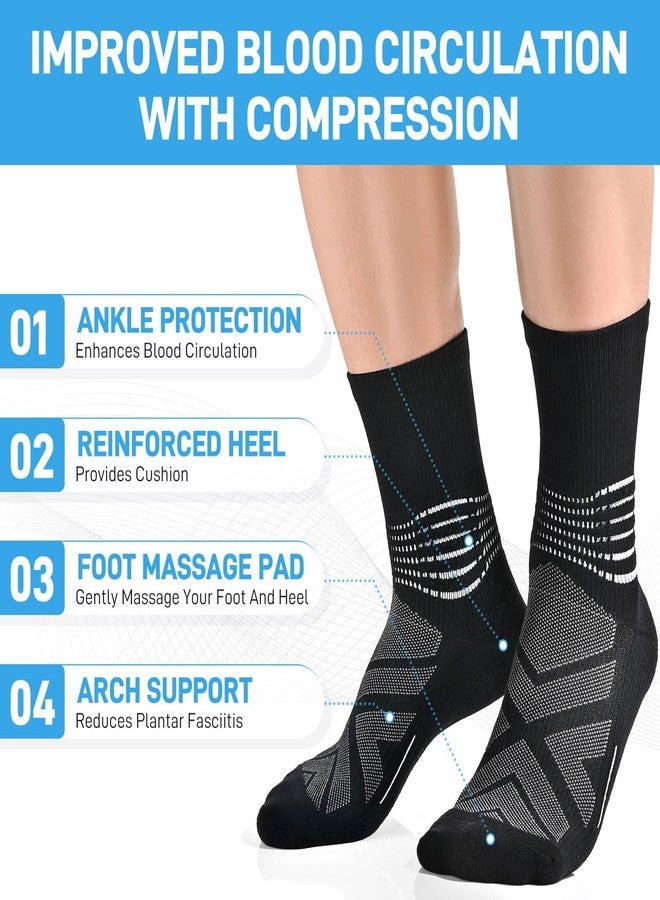 IRAMY Compression Ankle Support Crew Socks Men Women Coolmax Wicking Plantar Fasciitis Relief Running Hiking Socks 3 Pairs, White, L - Image 4