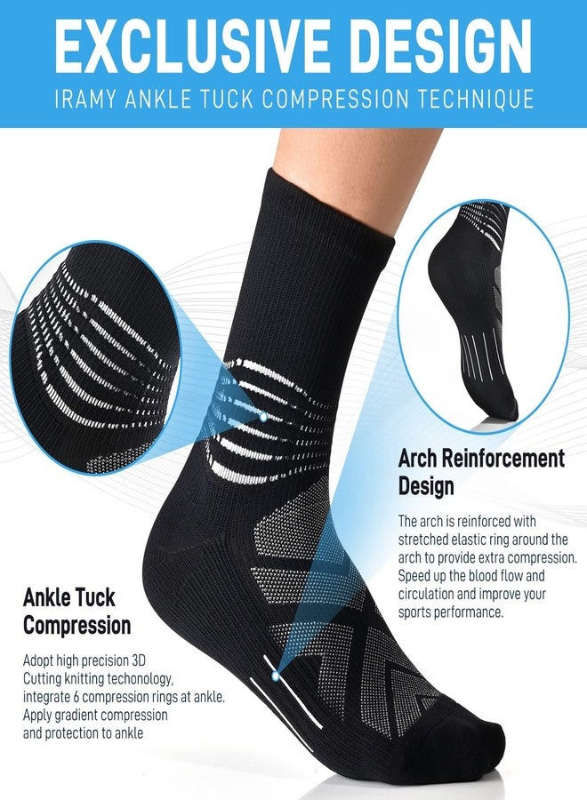 IRAMY Compression Ankle Support Crew Socks Men Women Coolmax Wicking Plantar Fasciitis Relief Running Hiking Socks 3 Pairs, White, L - Image 2