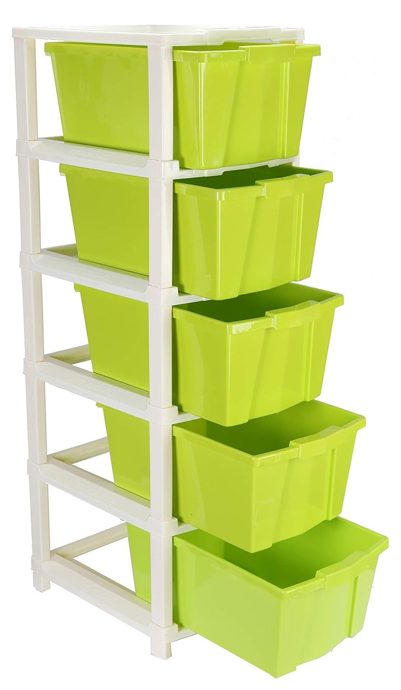 Joyful Studio 5 Xl Plastic modular Drawer System for Home Office Hospital Parlor School Doctors Home and Kids Colour Green Product Dimension when assembeled 31cmx39cmx98 cm - Image 1