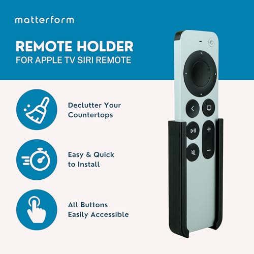 matterform Remote Holder for Apple TV Siri Remote Control | Surface or Wall Mounted Remote Organizer | Includes Adhesive Tape, Magnet and Screw Mounting Options (Black) - Image 2