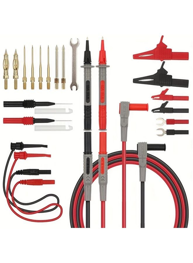 طقم رؤوس اختبار ملتيمتر SW 27PC مع مشابك تمساح، مقابس موز، ومجسات 1000 فولت 10 أمبير CAT III - Image 1