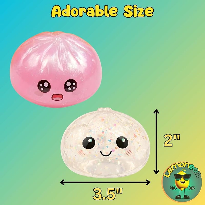 Lemoneon Glitter Dumpling Squishy Mystery Box 2 Pcs - 2026 Upgraded Dumplings Squishes for Adults Teens Squeeze Easter Basket Stuffers & Stocking Stuff Smiling White and Sad Pink - Image 2