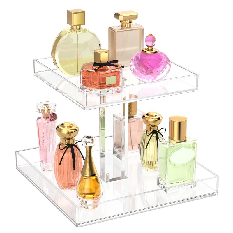 NIUBEE NIUBEE 2Tier Acrylic Bathroom Cosmetic Storage Organizer for Dresser and Countertop  Standing Perfume Tray for Bedroom Decor 